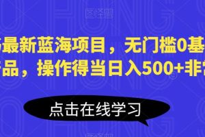 小红书最新蓝海项目，无门槛0基础操作，刚需产品，操作得当日入500+非常简单【揭秘】