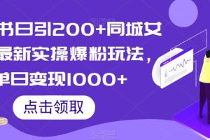 小红书日引200+同城女粉，最新实操爆粉玩法，单日变现1000+【揭秘】