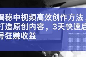 揭秘中视频高效创作方法，打造原创内容，3天快速启号狂赚收益【揭秘】