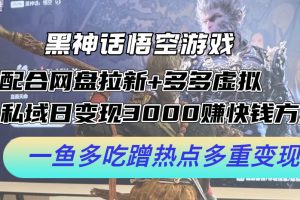 黑神话悟空游戏配合网盘拉新+多多虚拟+私域日变现3k+赚快钱方法，一鱼多吃蹭热点多重变现【揭秘】