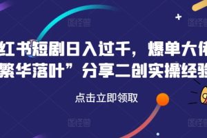 小红书短剧日入过千，爆单大佬“繁华落叶”分享二创实操经验