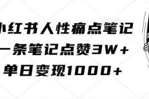 小红书人性痛点笔记，一条笔记点赞3W+，单日变现1k