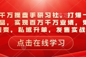 一品千万操盘手研习社，打爆一个引流品，实现百万千万业绩，爆品裂变，私域升单，发售实战